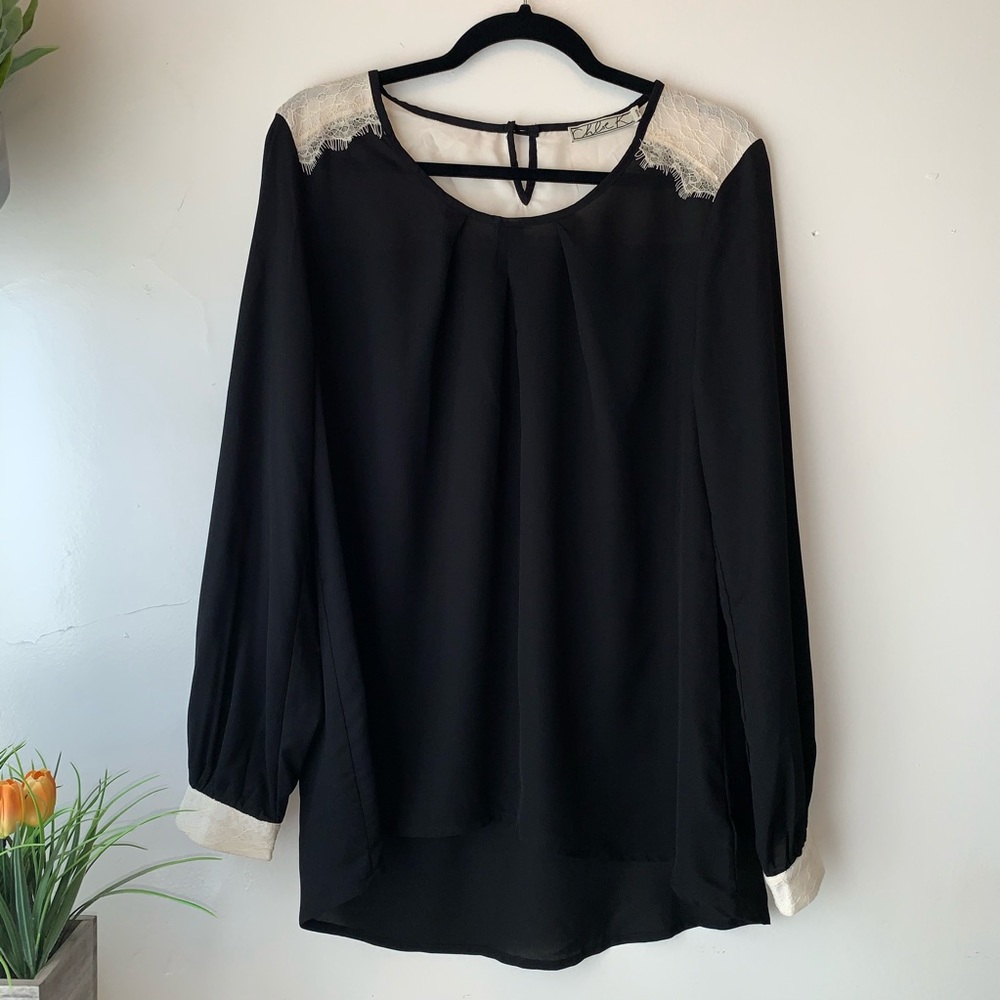 Chloe K lace detail black blouse size L